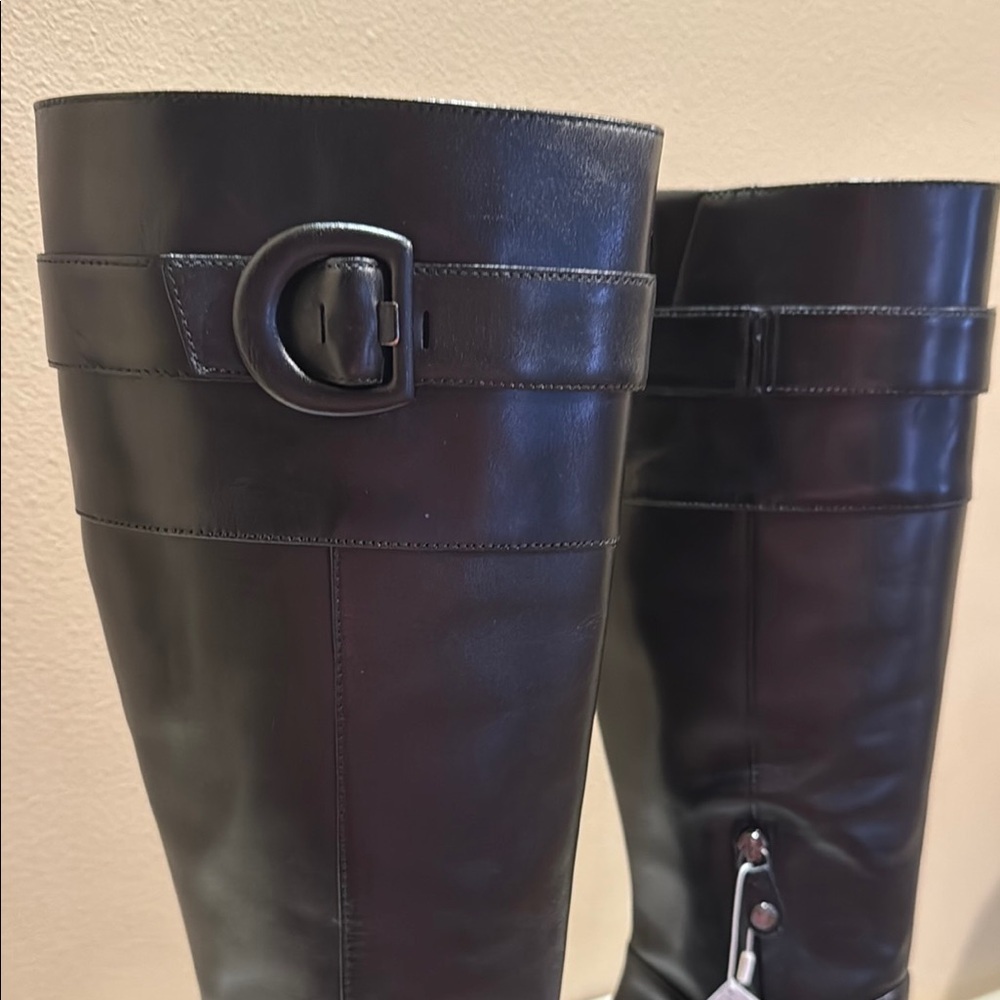 Geox Black Heeled Italian Leather Riding Boots Sleek Design US 8.5 - Picture 4 of 15